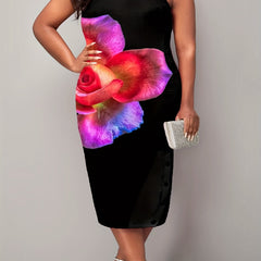 Floral Print Cross Halter Neck Dress