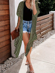 Stripes Print Chiffon Cardigan Cover Up Soft 3 4 Sleeve