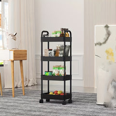 4 Tier Utility Cart with Handle and Wheels - Multipurpose Rolling Storage