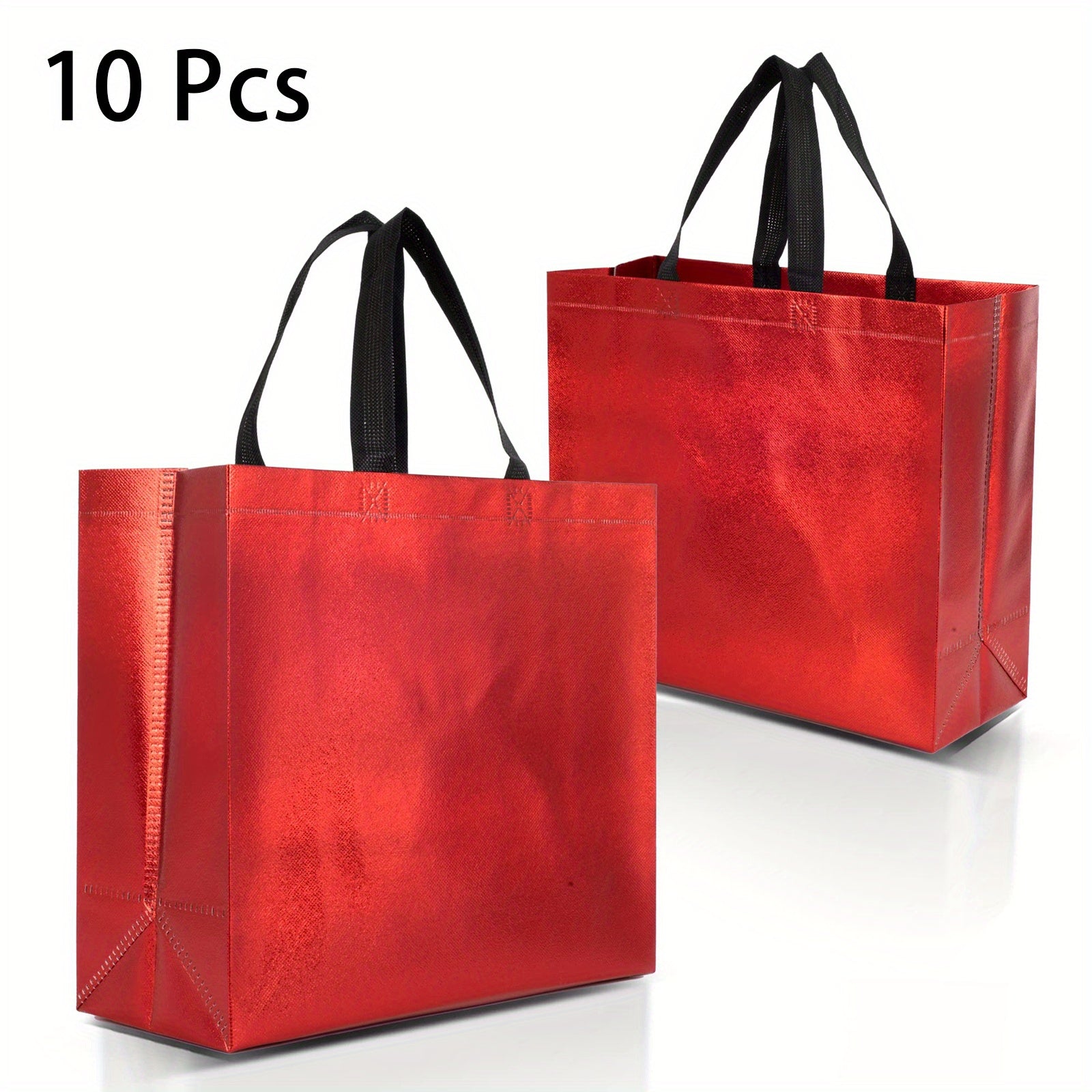 10pcs Reusable Red Gift Bags with Handles Christmas Party Favor Goodie Bags