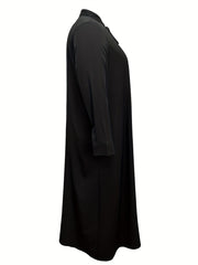 V Neck Button Up Shirt Dress Long Sleeve
