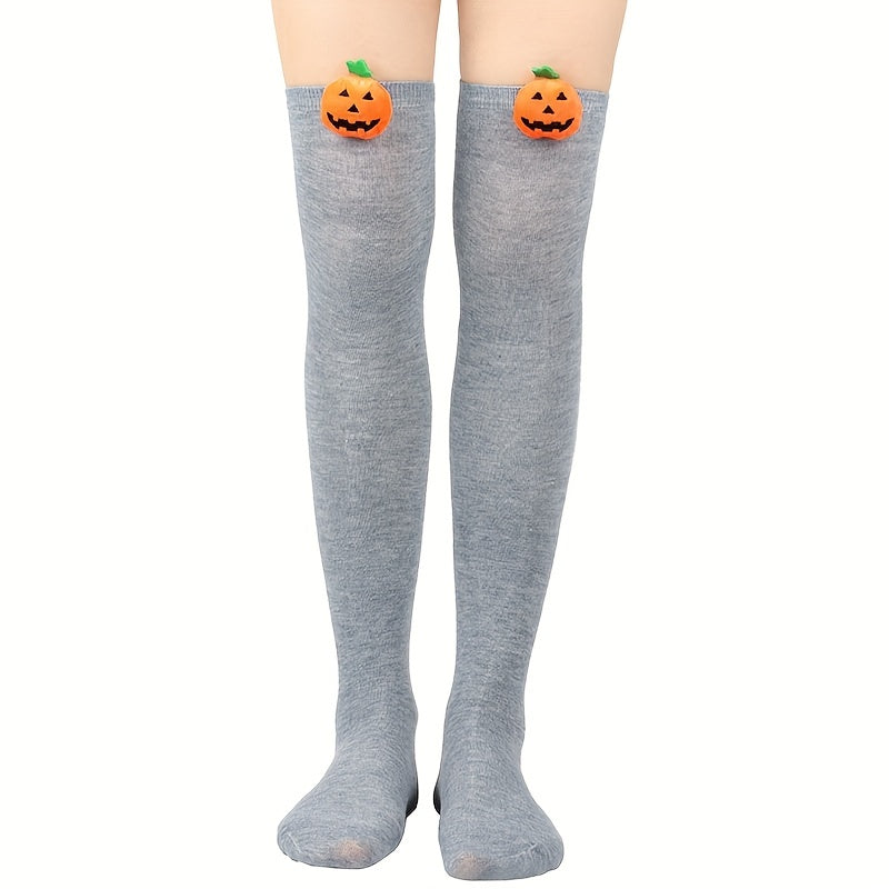 Pumpkin Decor Thigh High Socks Halloween Over The Knee Socks