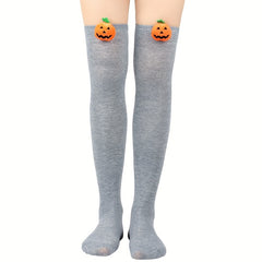 Pumpkin Decor Thigh High Socks Halloween Over The Knee Socks