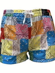 Boho Beach Shorts Women's Paisley Patchwork Print Drawstring