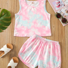 Girls Tie Dye Tank Top & Shorts Set for Summer Party