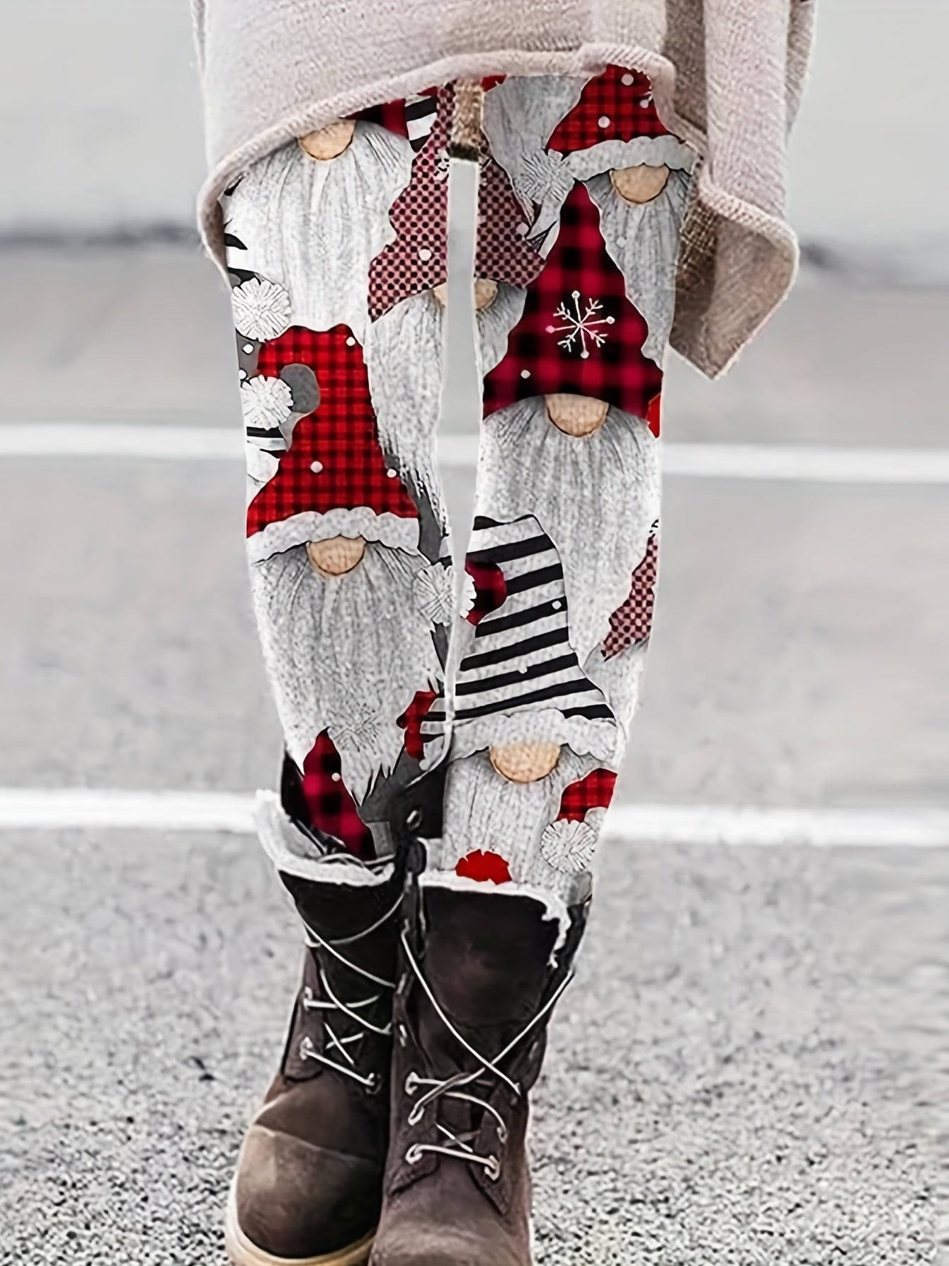 Santa Claus Pattern Leggings High Waist Boho Skinny Winter Women's Clothing