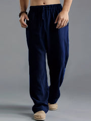 Loose Fit Linen Joggers Men's Casual Solid Sweatpants