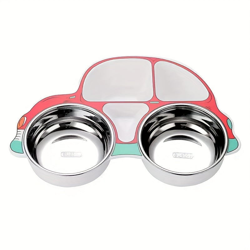 Kids Car Plate 304 Stainless Steel Spoon Fork Baby Divided Food Plate