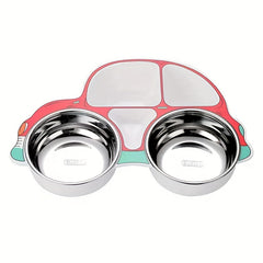 Kids Car Plate 304 Stainless Steel Spoon Fork Baby Divided Food Plate