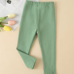 Girls' Green Solid Long Leggings