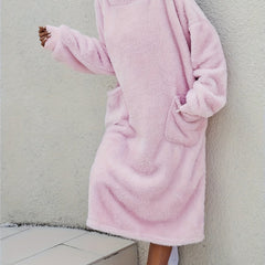 Warm Hooded Robe with Pockets for Women
