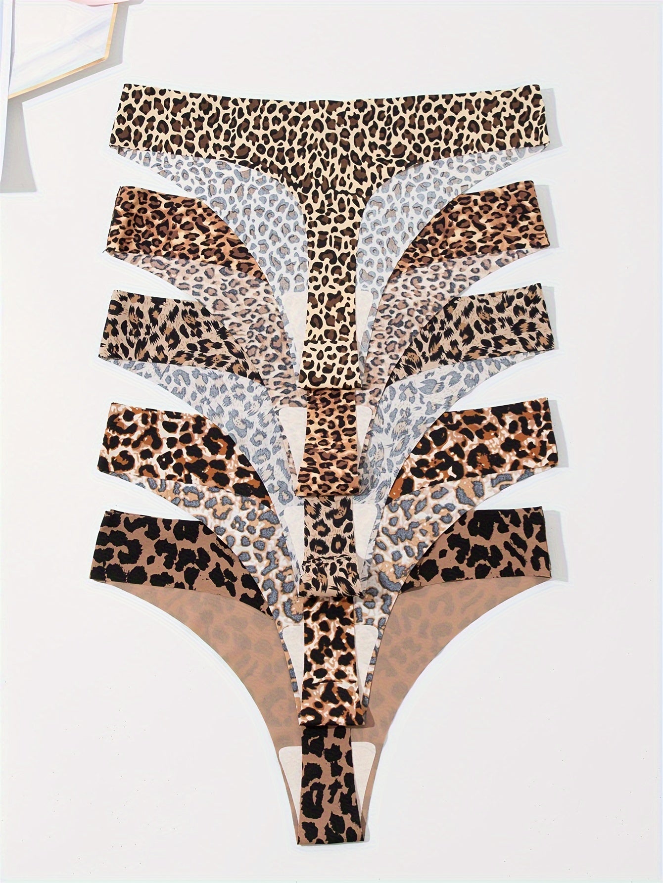 5pcs Leopard Print Thongs Low Waist Intimates Panties