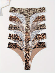 5pcs Leopard Print Thongs Low Waist Intimates Panties