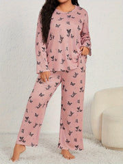 Butterfly Print Pajama Set Long Sleeve Tee & Pants Lounge 2 Piece