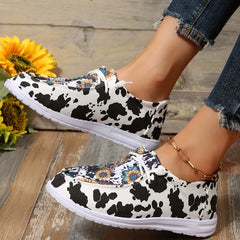 Sunflower & Dairy Cow Print Flat Shoes Slip-On Comfortable Walking Shoes