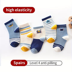 5 Pairs Boys Striped Short Crew Socks for Kids Toddlers Summer
