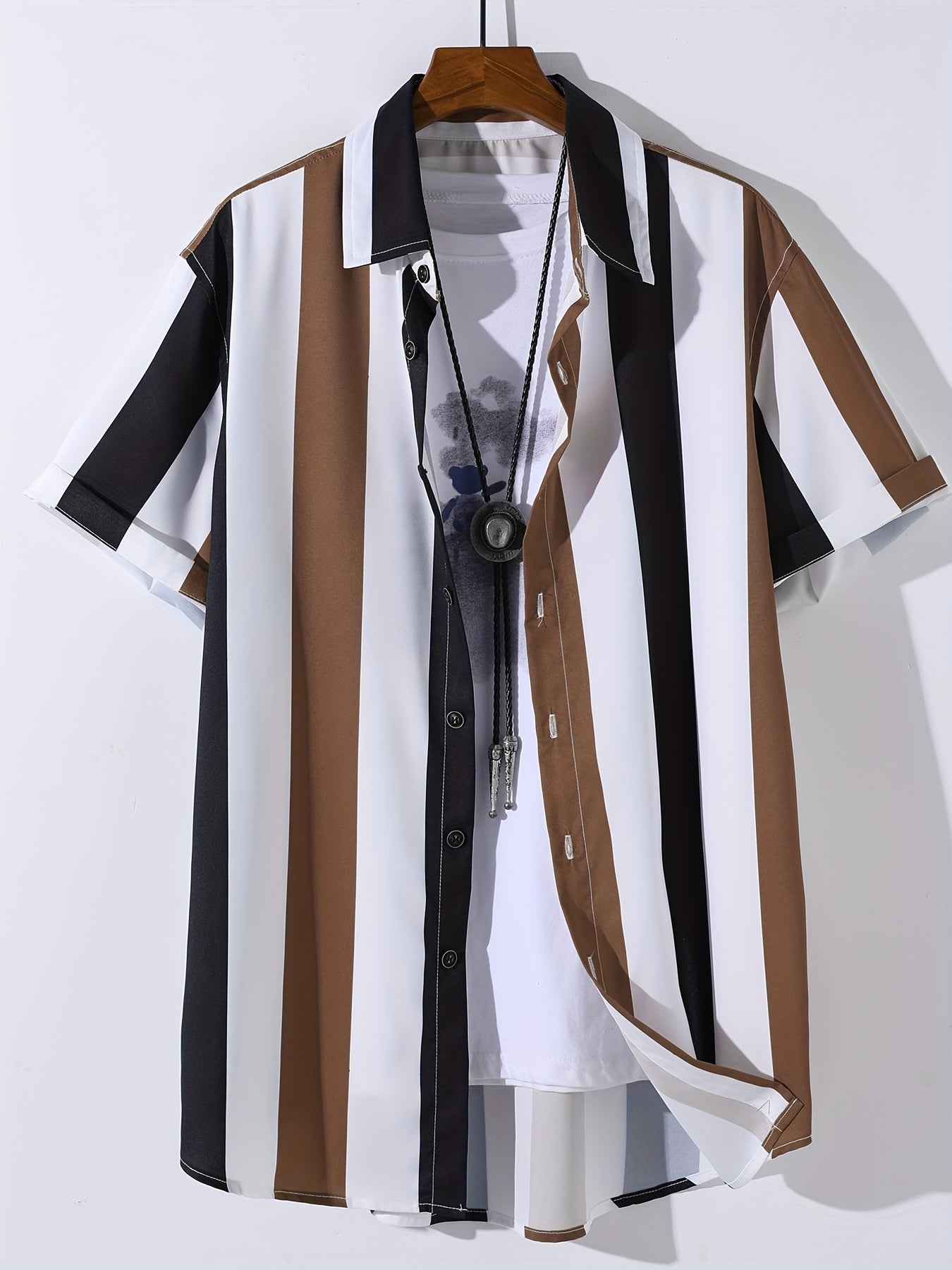 Men's Striped Colorblock Short Sleeve Shirt