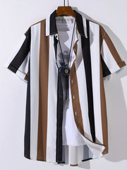 Men's Striped Colorblock Short Sleeve Shirt