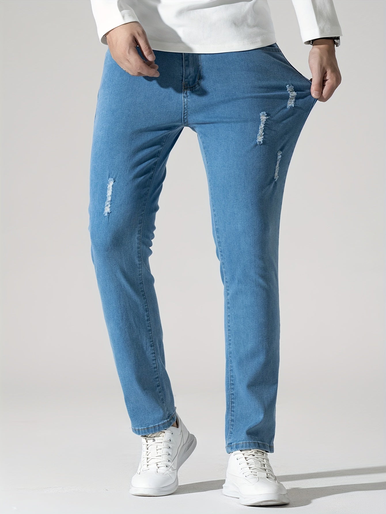 Men's Distressed Slim Fit Ripped Jeans