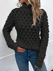 Fish Scale Turtleneck Sweater Long Sleeve Knit Casual Solid