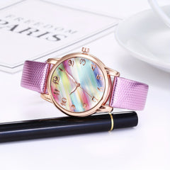 Rainbow Sugar Quartz Women's Watch Casual Colorful Leather Wristwatch