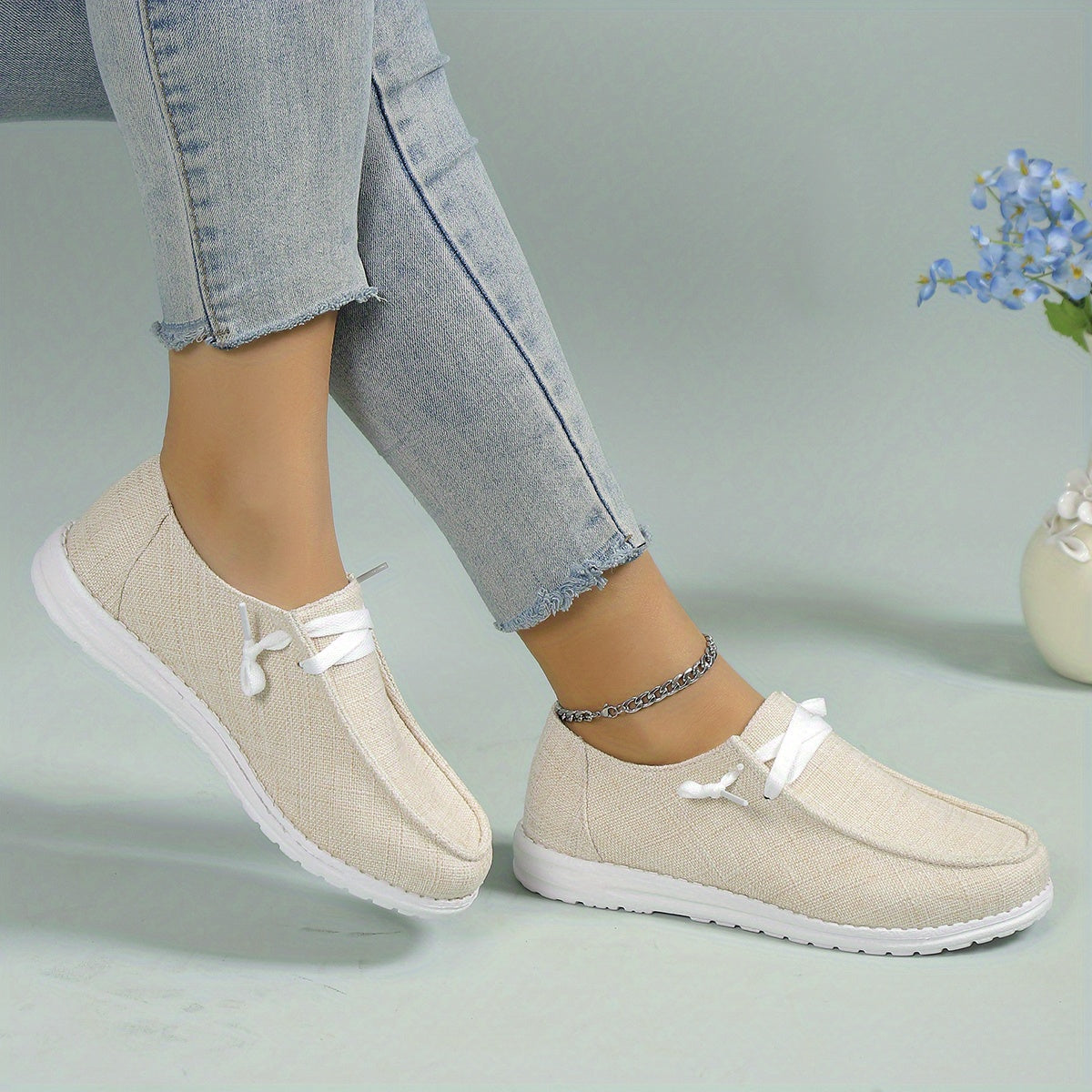 Women's Slip-On Sneakers Lace-Up Flat Canvas Shoes