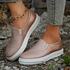 Sequins Pattern Slip On Flat Sneakers Soft Sole Casual & Comfy Shoes
