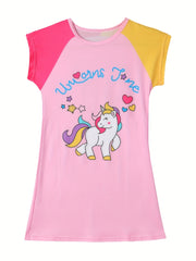 Girls Unicorn Graphic Nightdress Comfortable Casual Nightgown Summer Clothes