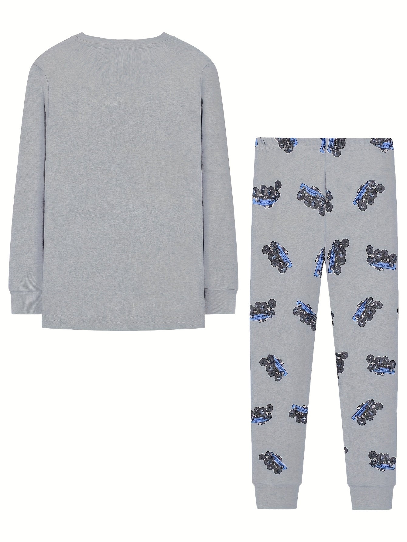 Kid's MONSTER TRUCK Print Pajama Set Long Sleeve Top & Pants