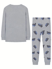 Kid's MONSTER TRUCK Print Pajama Set Long Sleeve Top & Pants