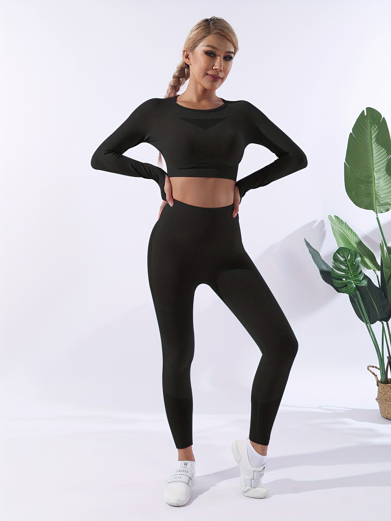 Women's Casual Sports Set Crop Top & High Waist Yoga Leggings