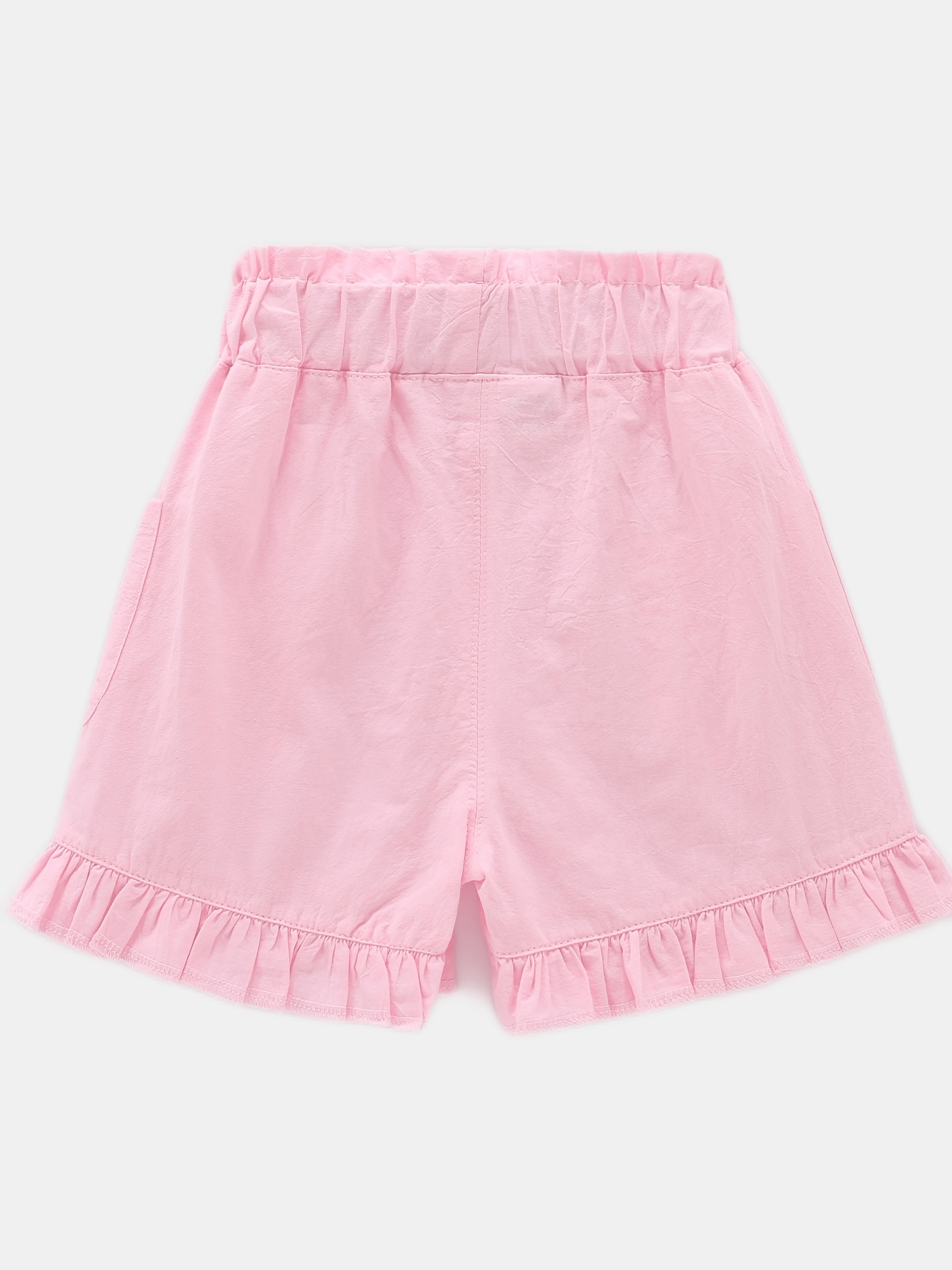 Girls Cotton Ruffle Bottom Shorts With Pockets