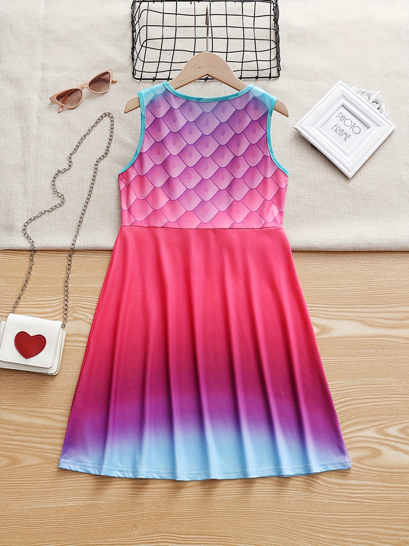 Girls Dreamy Gradient Fish Scale Sleeveless Dress for Summer Party