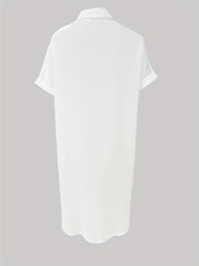 Print Button Front Shirt Dress Rolled Short Sleeve