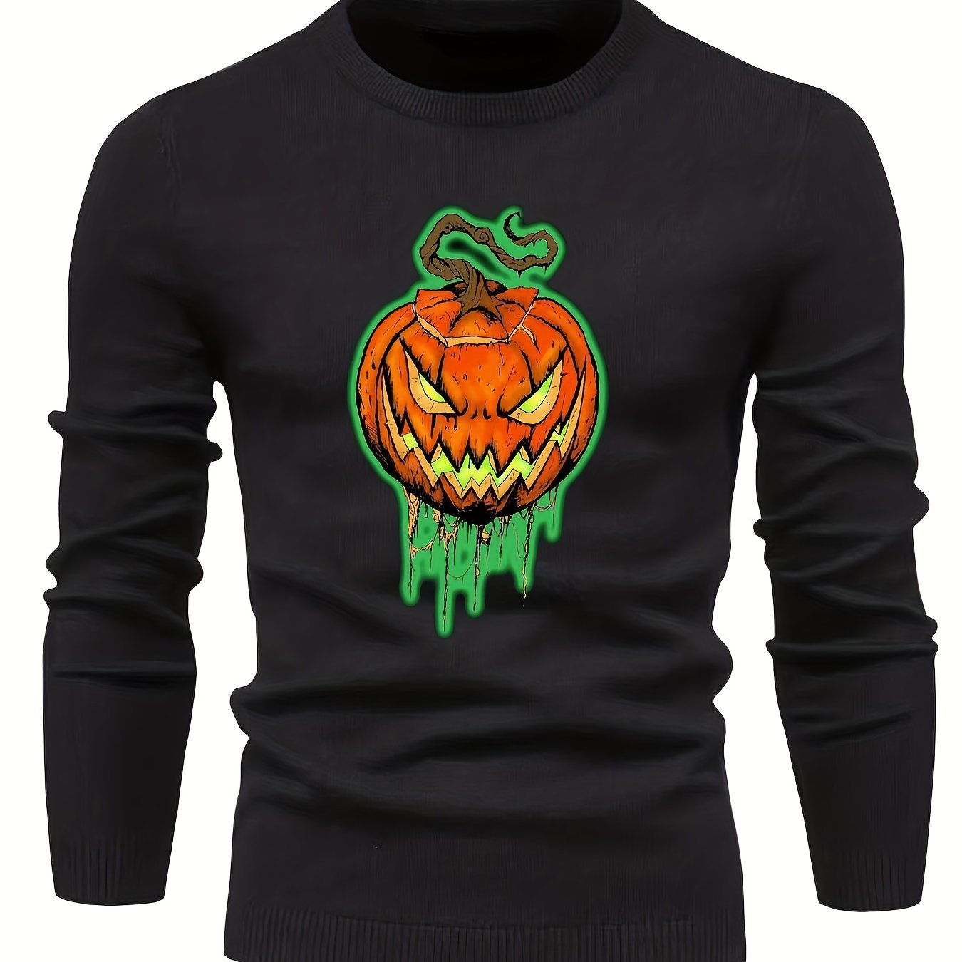 Jack O Lantern Slim Warm Sweater Men's Retro Style Crew Neck Pullover