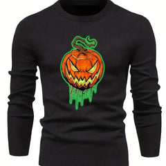 Jack O Lantern Slim Warm Sweater Men's Retro Style Crew Neck Pullover
