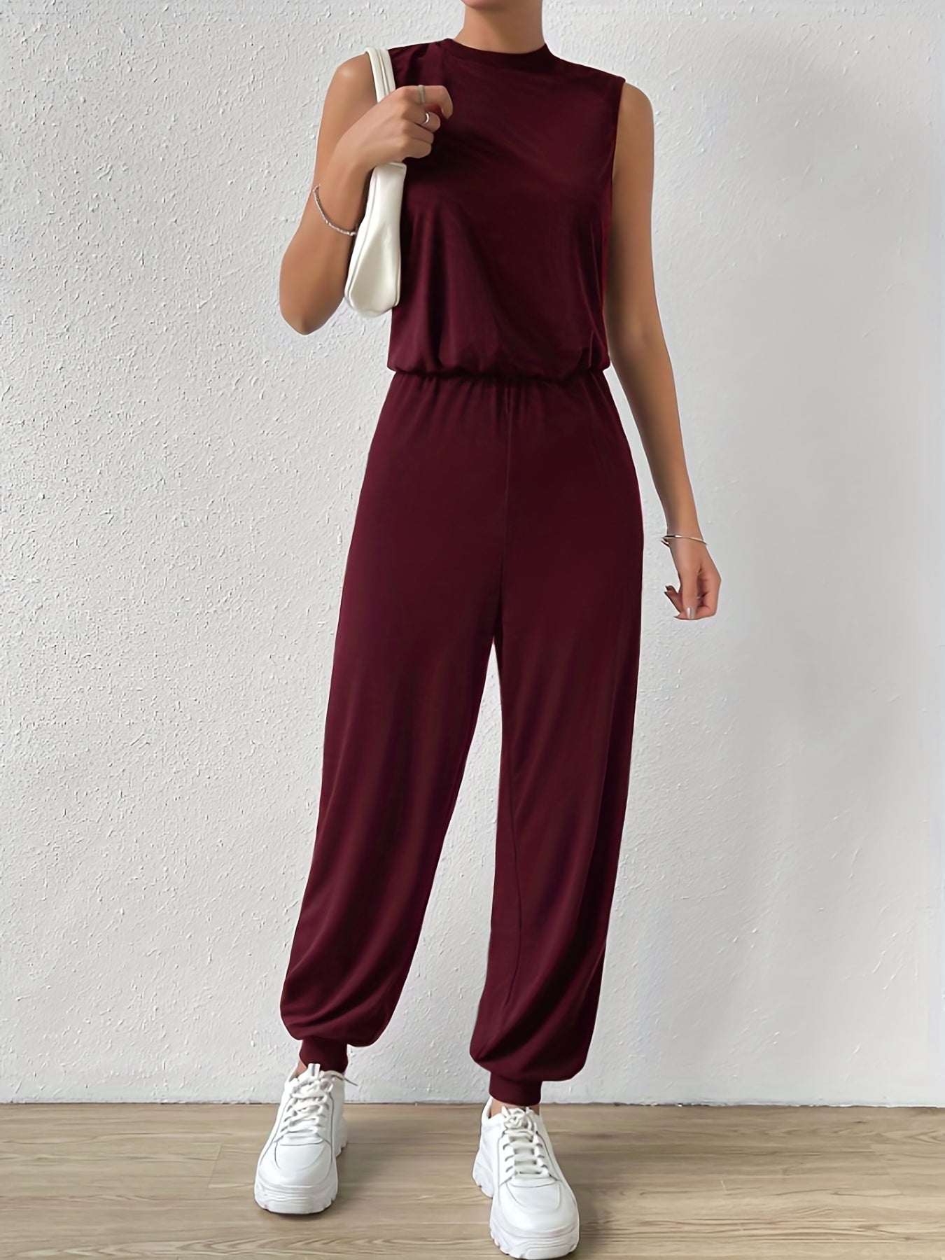 Sleeveless Waist Jumpsuit Solid Workout Women's Clothing