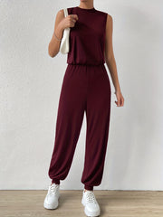 Sleeveless Waist Jumpsuit Solid Workout Women's Clothing
