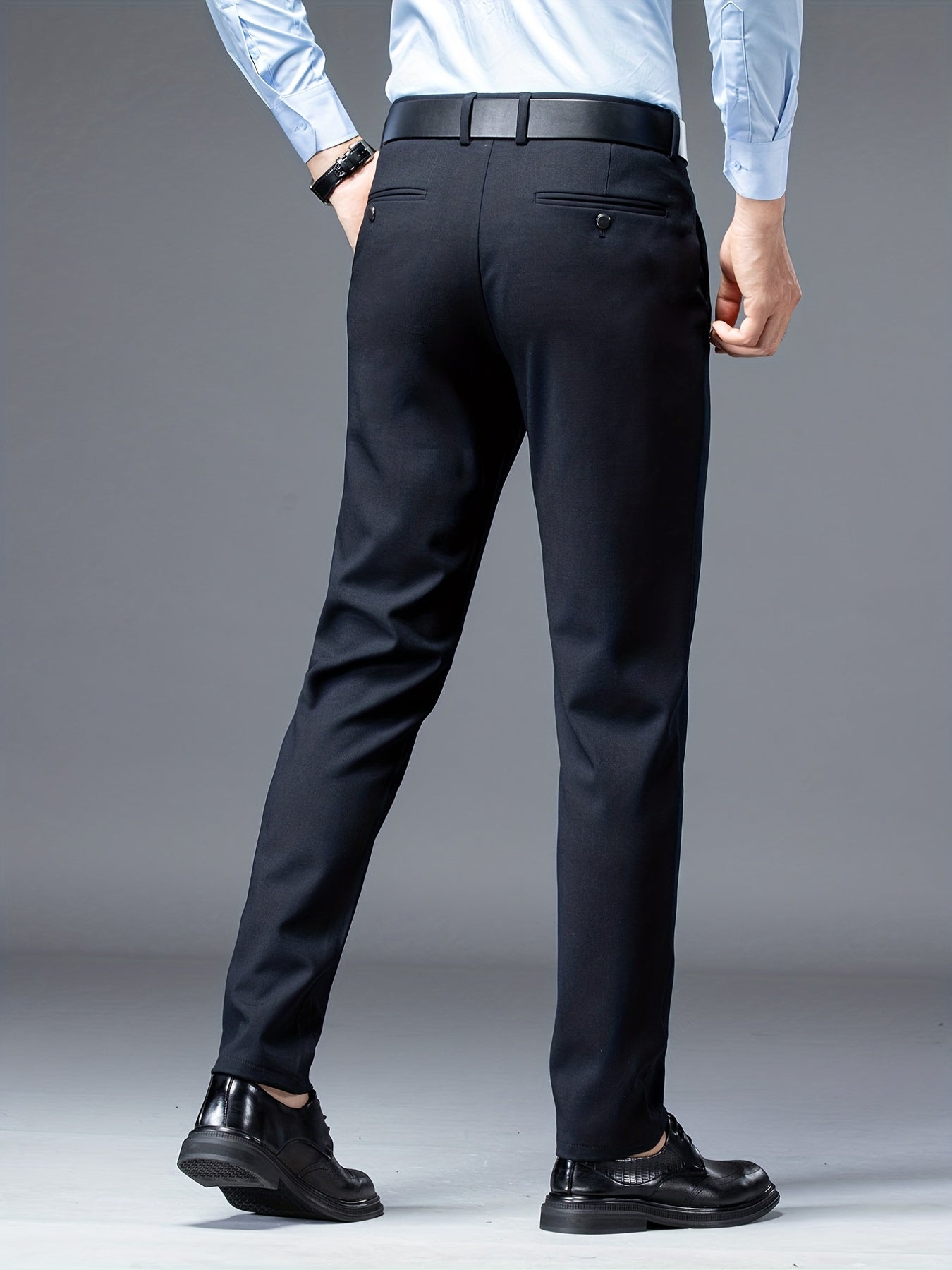 Men's Straight Fit Business Pants Flat Front Trousers