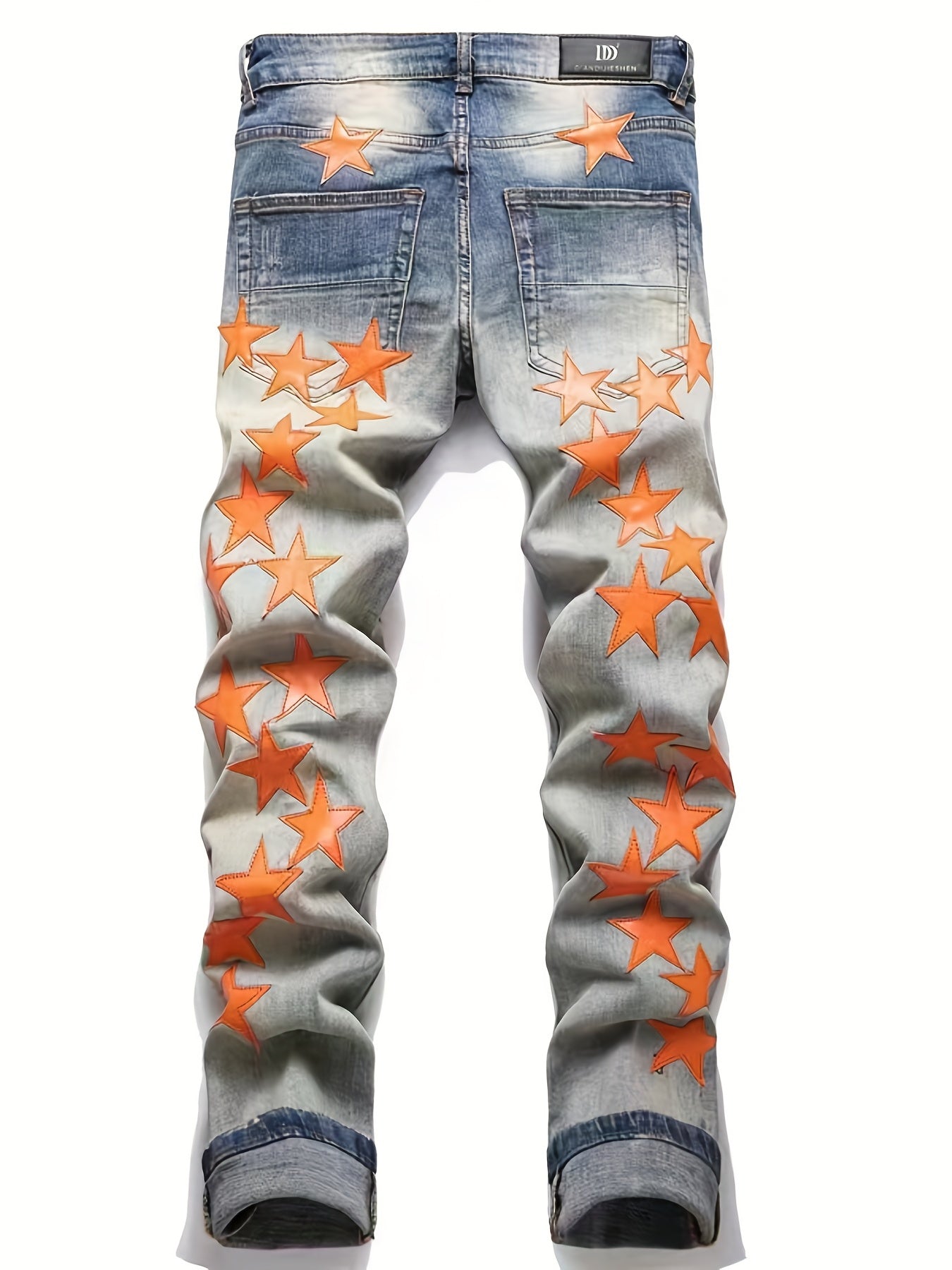 Men's Slim Fit Embroidered Star Ripped Jeans