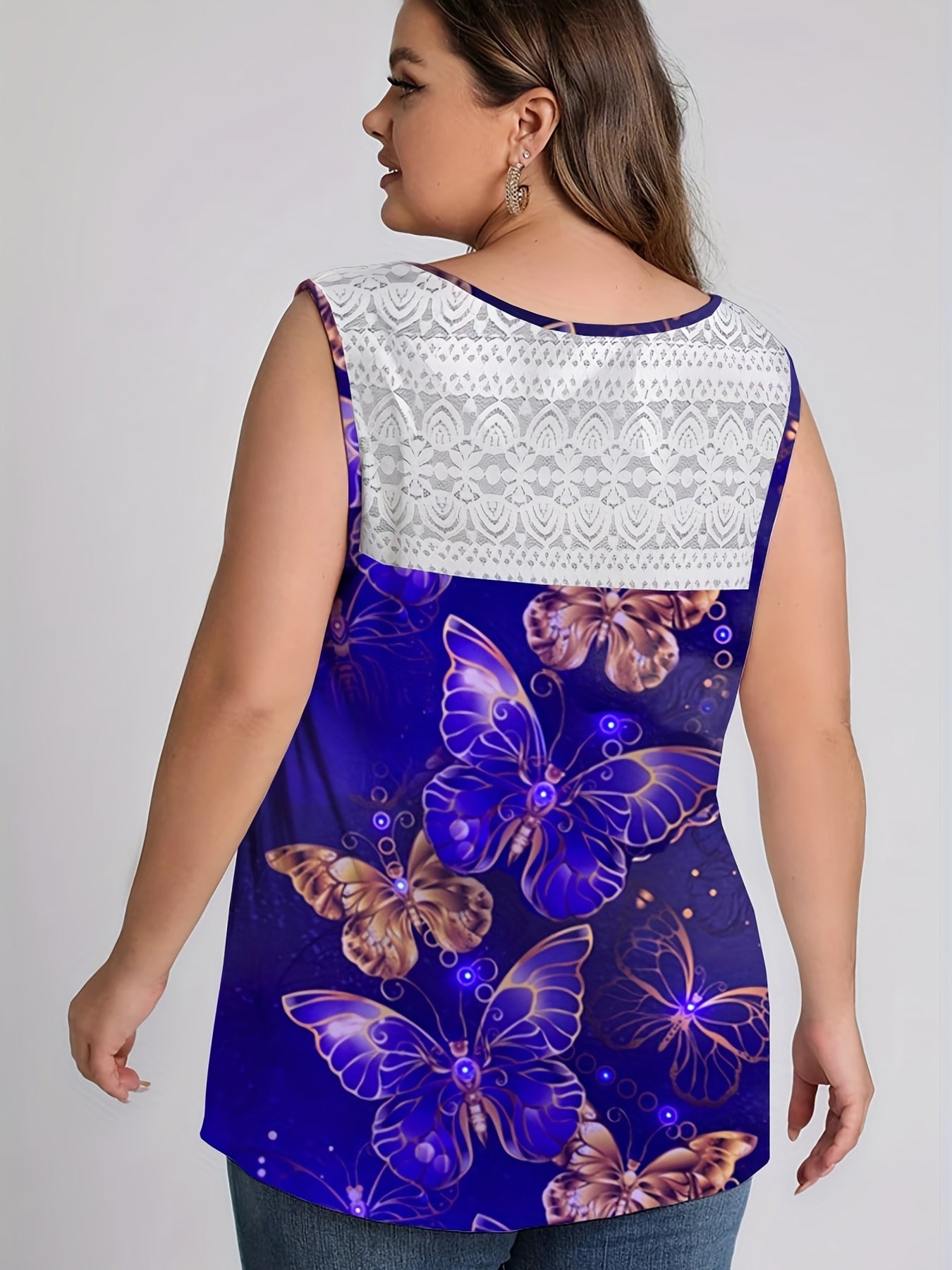 Butterfly Print V Neck Tank Top