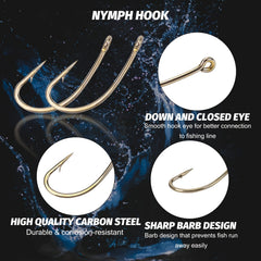 240pcs Fly Barb Hooks & Bead Heads Kit High Carbon Steel Plastic Box