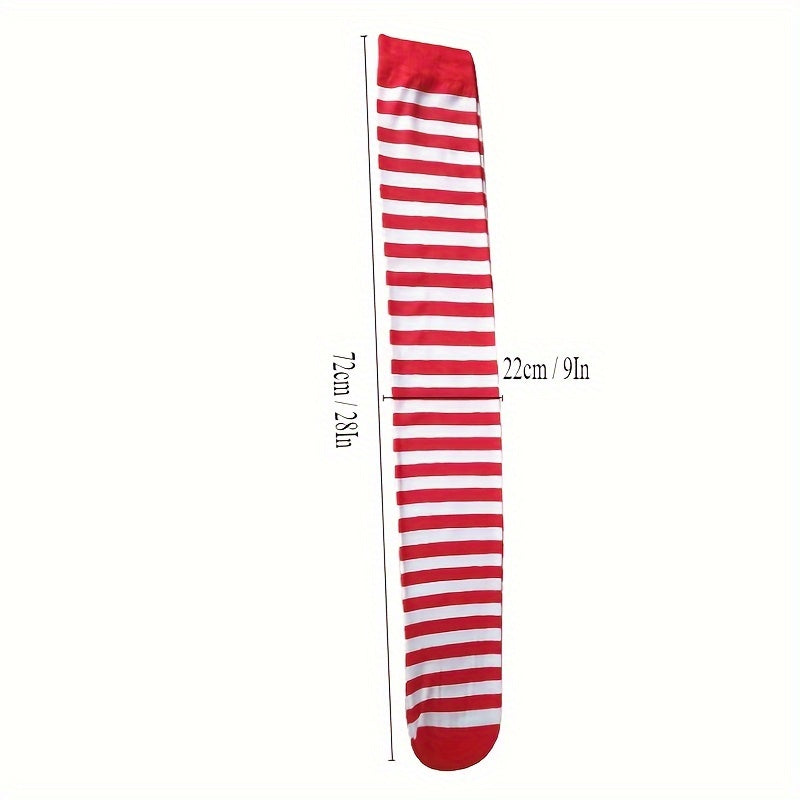 Red&Purple Striped Knee High Socks Christmas Party Long Socks
