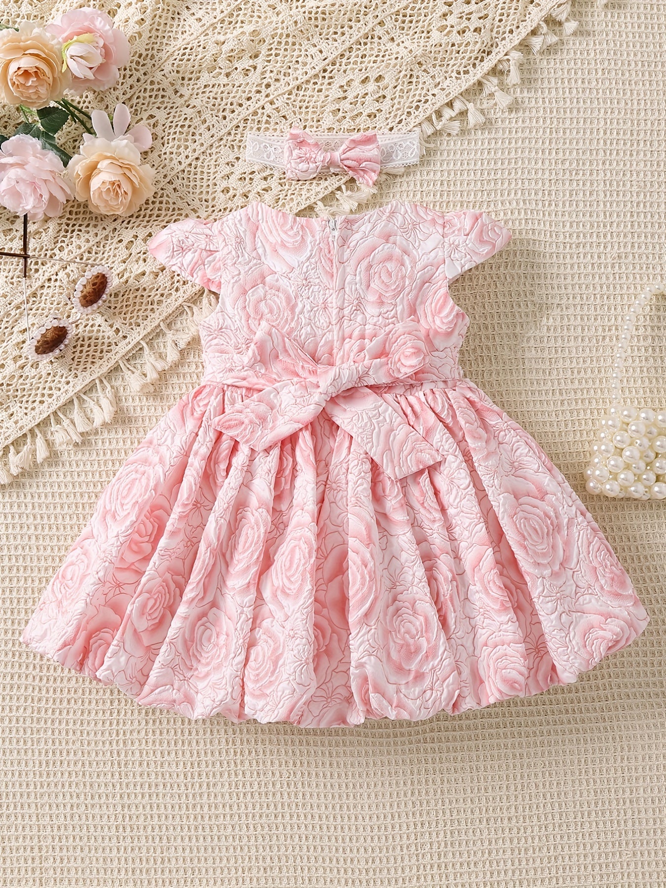 Sweet Girls Floral Graphic Pleated Puffy Dress Baby Casual Dress