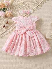 Sweet Girls Floral Graphic Pleated Puffy Dress Baby Casual Dress