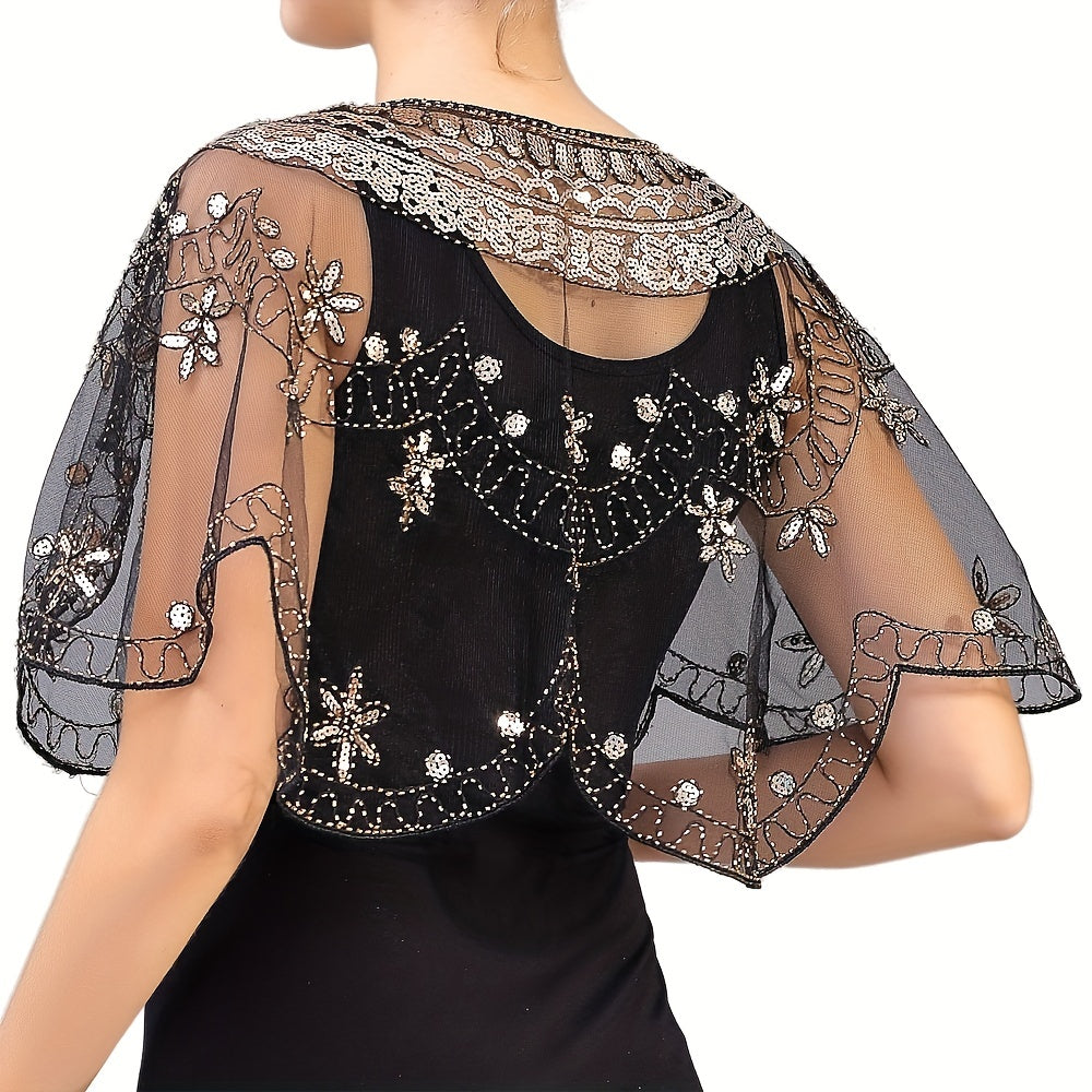 Vintage Baroque Sequin Shawl 1920s Flapper Party Wrap
