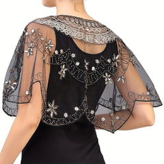 Vintage Baroque Sequin Shawl 1920s Flapper Party Wrap