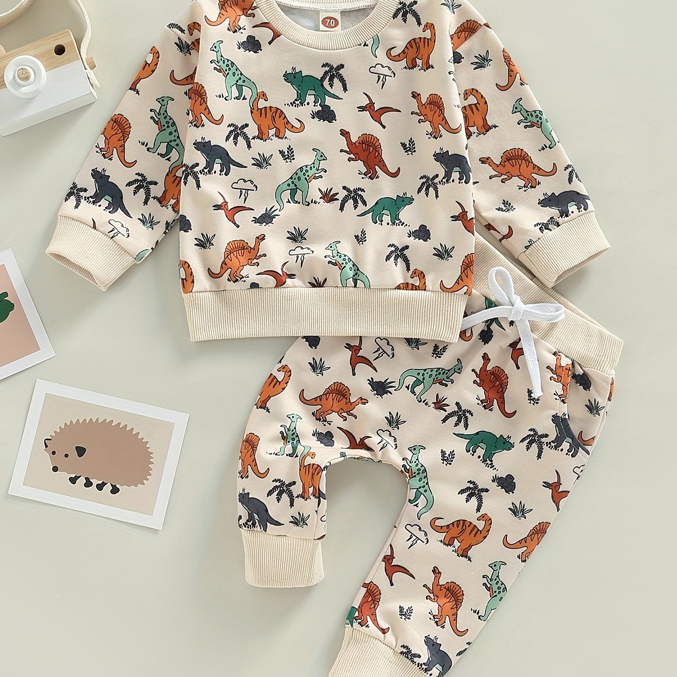 Baby Boys Dino Outfit Long Sleeve Top Pants 2pcs Set