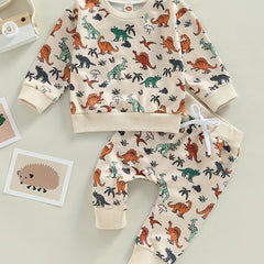 Baby Boys Dino Outfit Long Sleeve Top Pants 2pcs Set