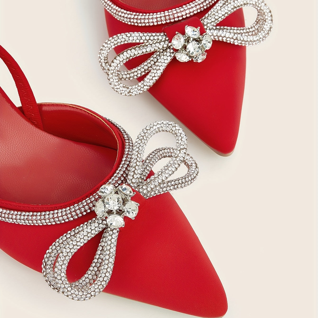 Rhinestone Bow Kitten Heel Slingback Sandals Dress Low Heels